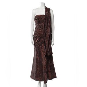 CARMEN MARC VALVO Dress Gown Size 8 Maxi Brown Metallic Strapless GUC